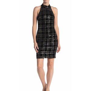 NWT Women's Alexia Admor Black Velvet Sequin Check Sheath Dress Sz XL